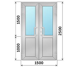 Двухстворчатая дверь со стеклом NEWTEC EL 65P 1500x2500