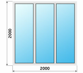 Трехстворчатое 5 камерное ПВХ окно 2000x2000