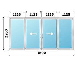 Четырехстворчатая дверь остекленная СИАЛ 4500x2200