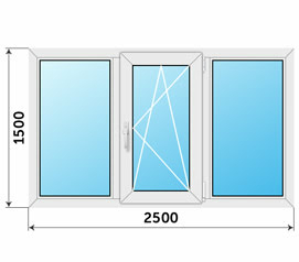Окно 3-створчатое пластиковое 2500x1500 5 камер