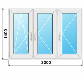 Окно из профиля Рехау пять камер 2000x1400 на 3 створки
